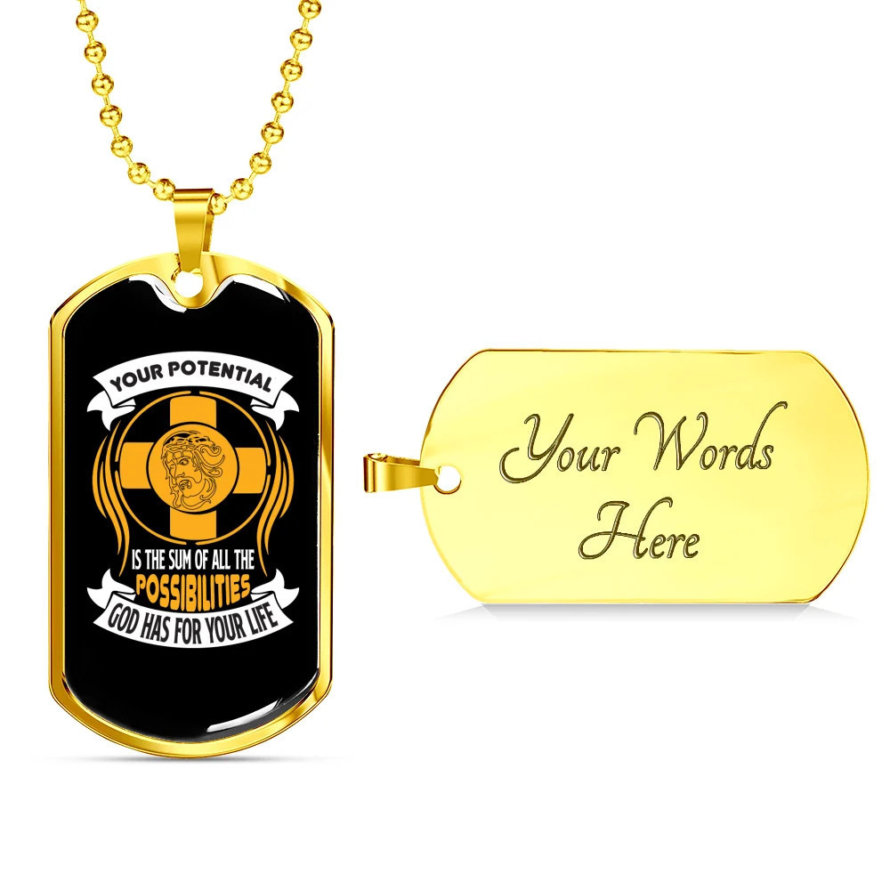 For Your Life Personalized Engraved Gold Dog Tag Necklace Custom Name Date Gift